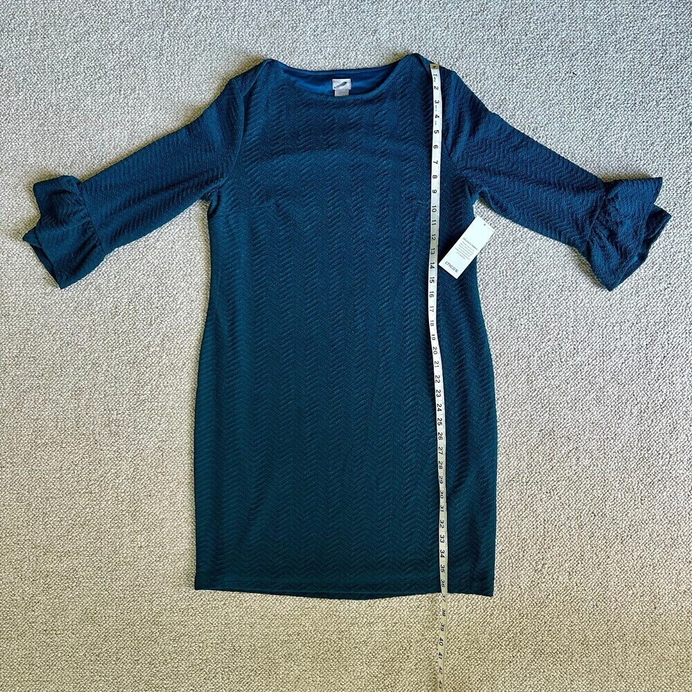 NWT Chico's Textured Teal Stretch Bell-Sleeve Midi Dress Sz 1 Med - Picture 7 of 7